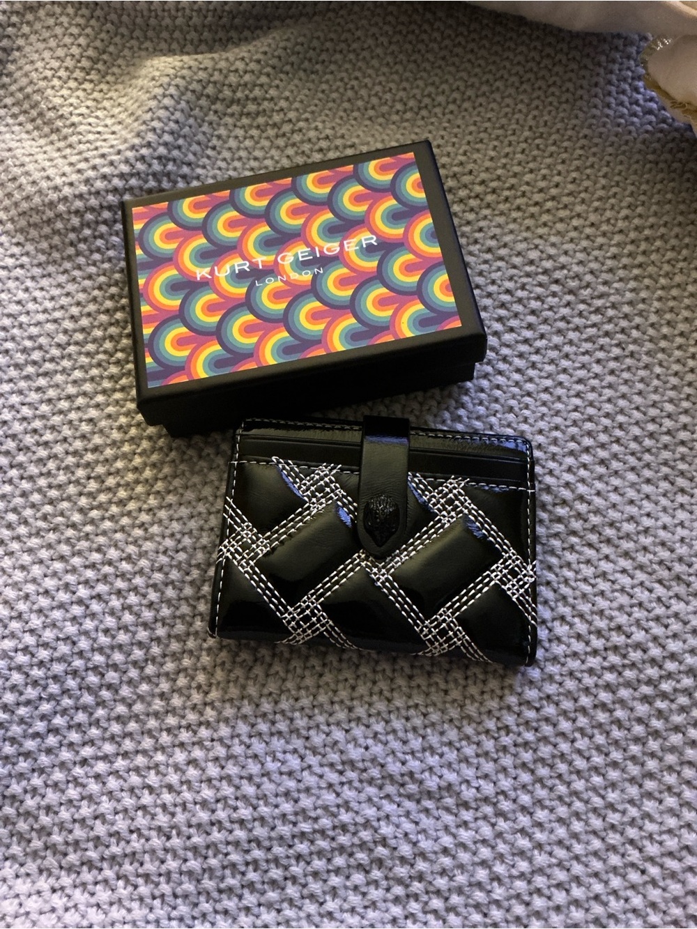 Kurt Geiger Black Quilted Wallet with White Cross Stitch - Picture 6 of 6